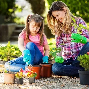 daughter gardening with mother