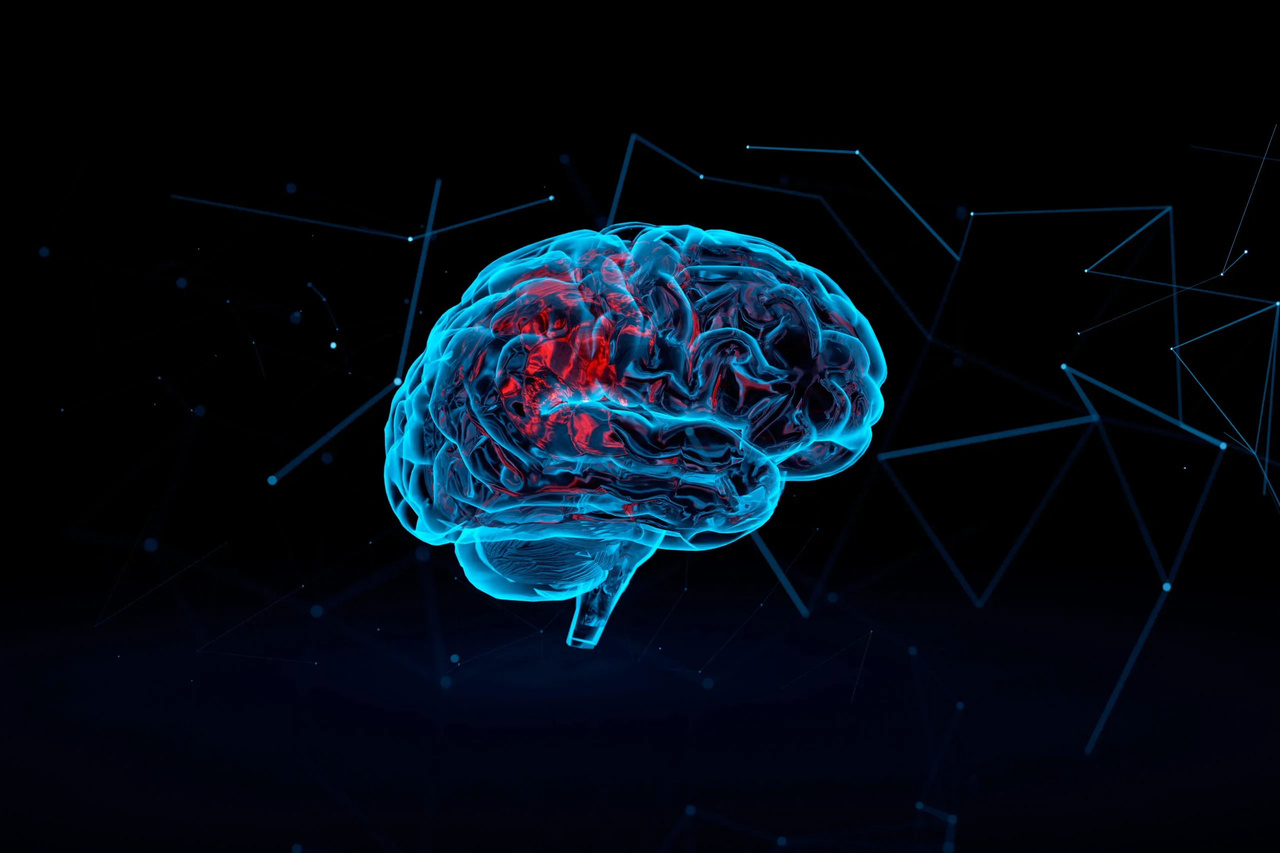 futuristic 3d image showing how brain could be scanned in future  in neon blue colors on black background