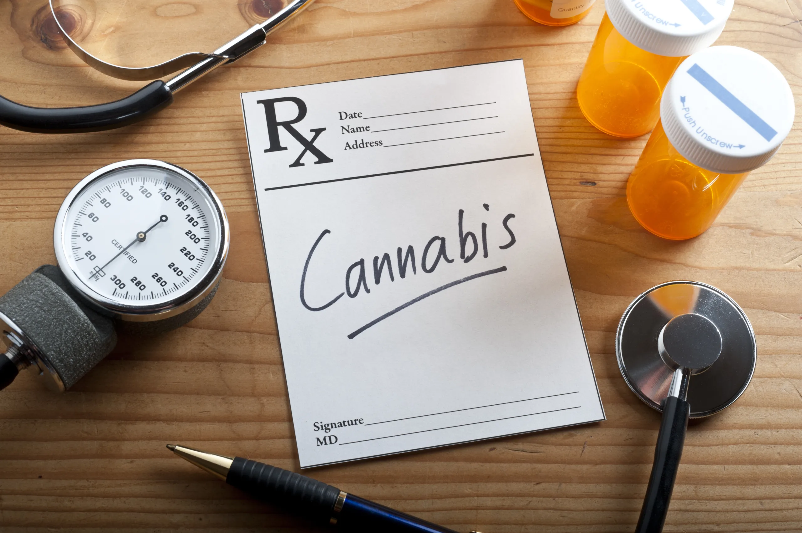 Prescription for Medical Marijuana on a desktop.