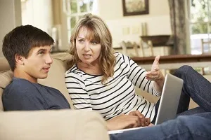 mother and son speaking
