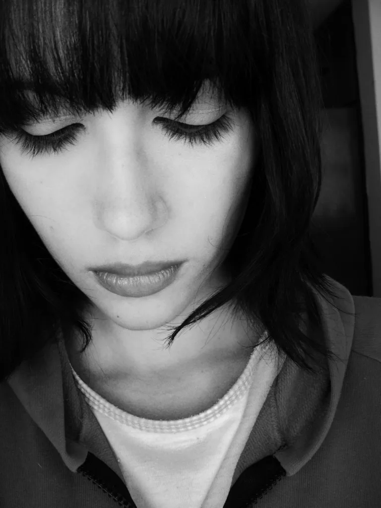 depressed woman looking down